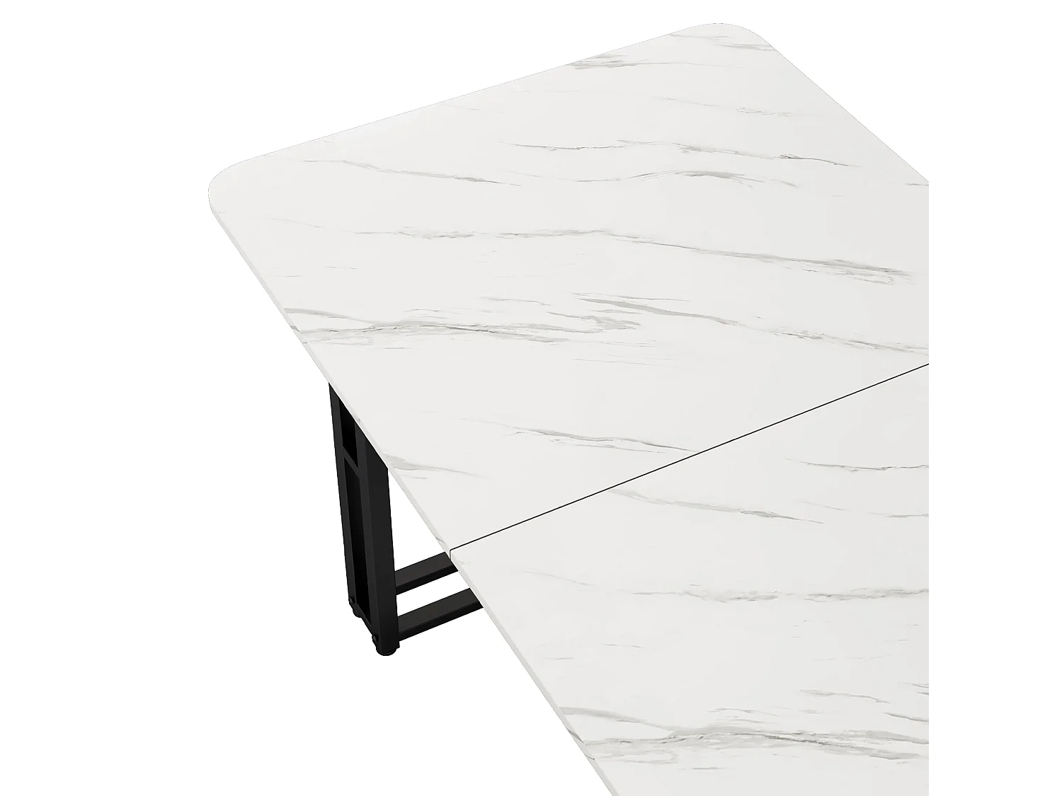 Moderne tafel van 140x80 cm, elegant design, zwarte metalen poten, geschikt voor eetkamer en keuken.