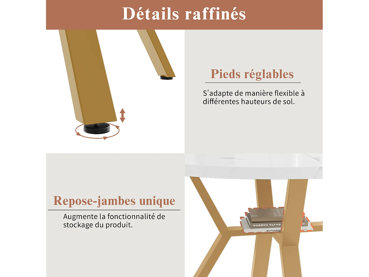 Tavolo da pranzo rotondo moderno e semplice, 100 x 75 cm, effetto marmo, con base in metallo, bianco