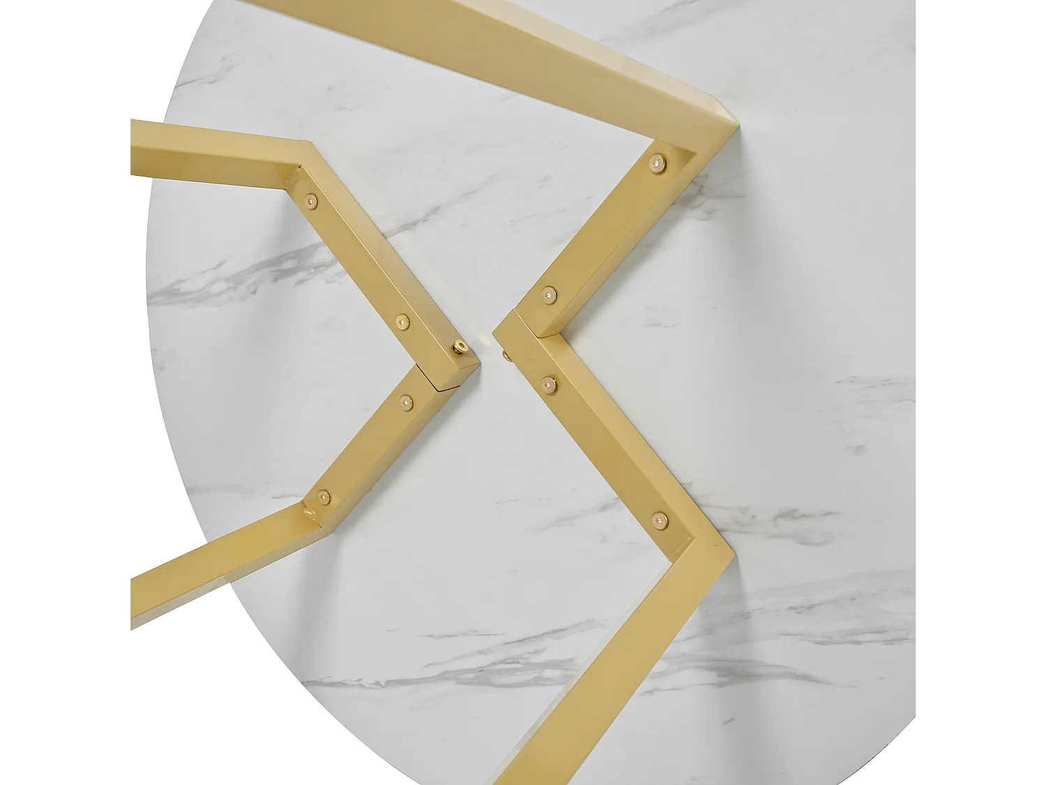 Tavolo rotondo di design, piano in marmo bianco, base in metallo dorato, per sala da pranzo e soggiorno