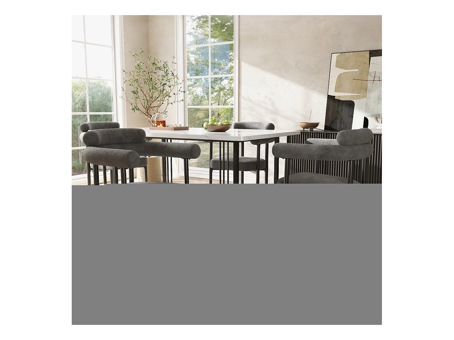 Conjunto de 2 cadeiras de jantar modernas, assentos confortáveis com argolas, sala de estar e escritório, cinza