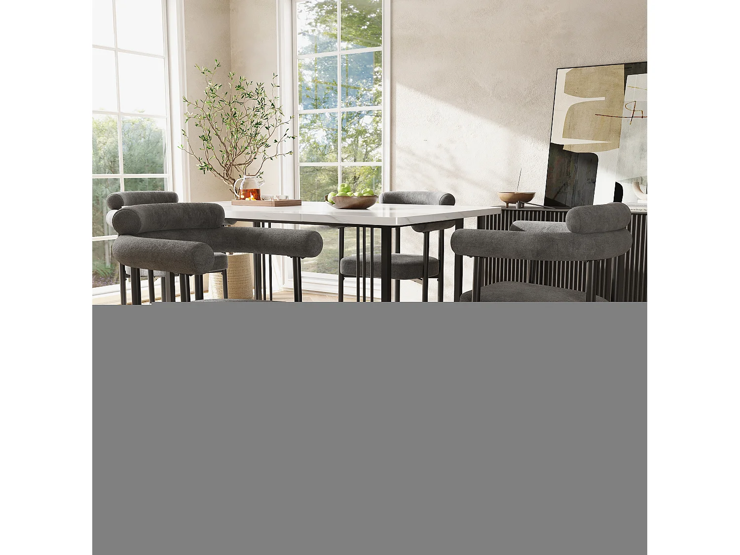 Lot de 2 chaises de salle à manger modernes, sièges confortables avec anneaux, salon et bureau, gris