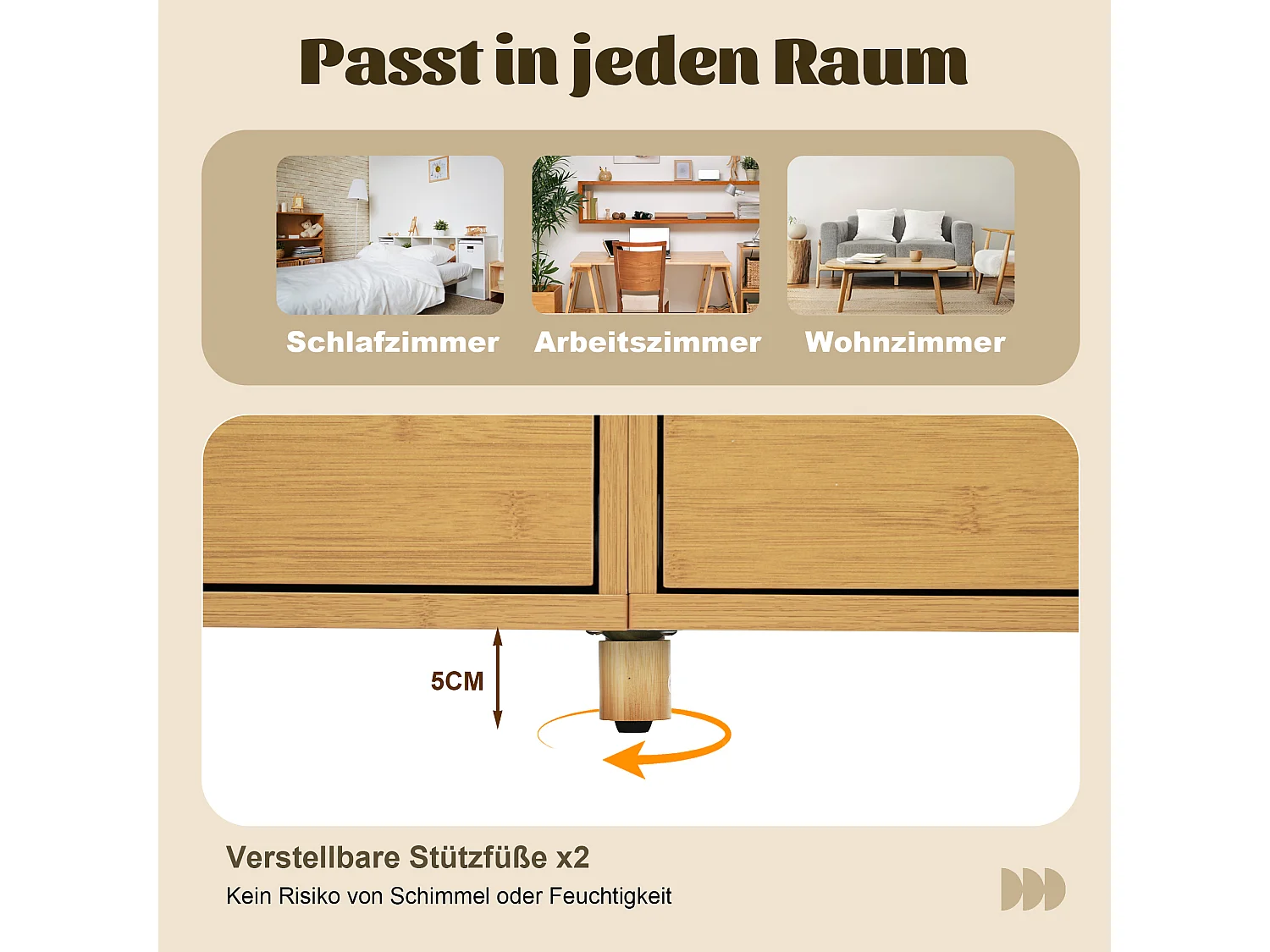 Buffet en chêne moderne - 160 x 40 x 75 cm - avec colonnes et étagères en bambou + 6 tiroirs - Bambou + MDF - naturel