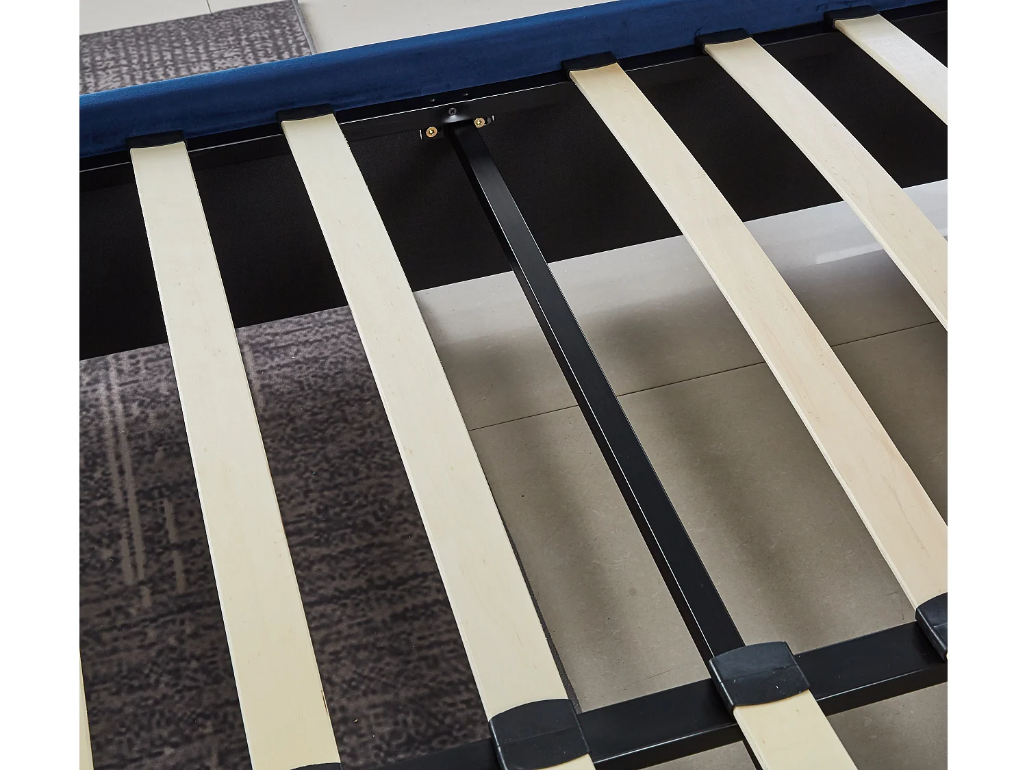 Lit PRESTIGE 2 places 140x190 cm velours bleu sommier inclus