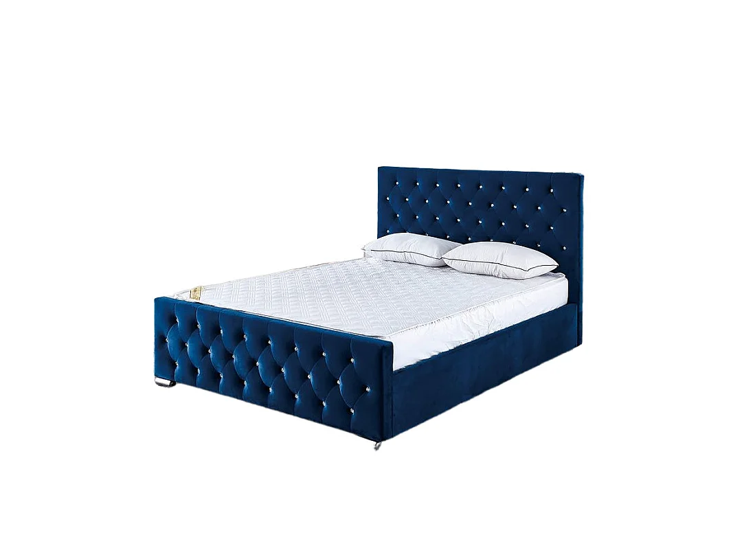 Lit PRESTIGE 2 places 140x190 cm velours bleu sommier inclus