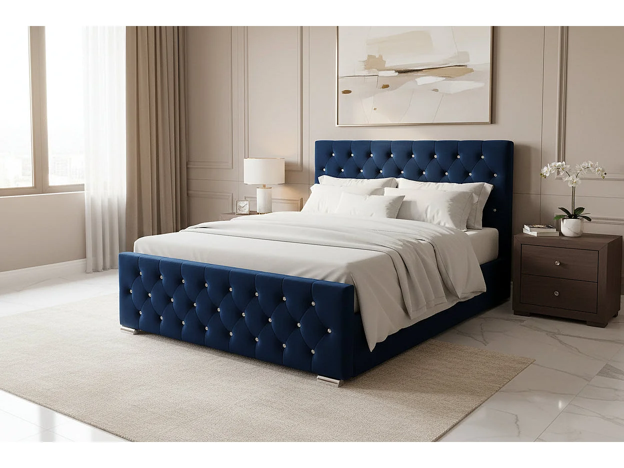 Lit PRESTIGE 2 places 140x190 cm velours bleu sommier inclus