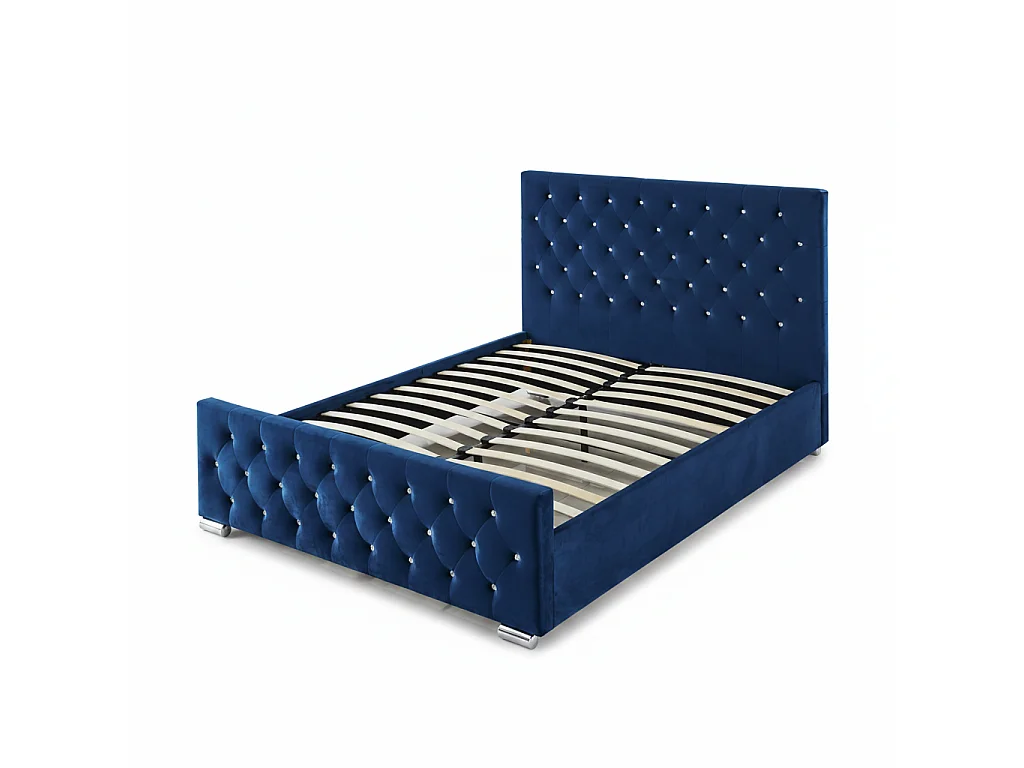 Lit  2 places 140x190 cm velours bleu sommier inclus PRESTIGE