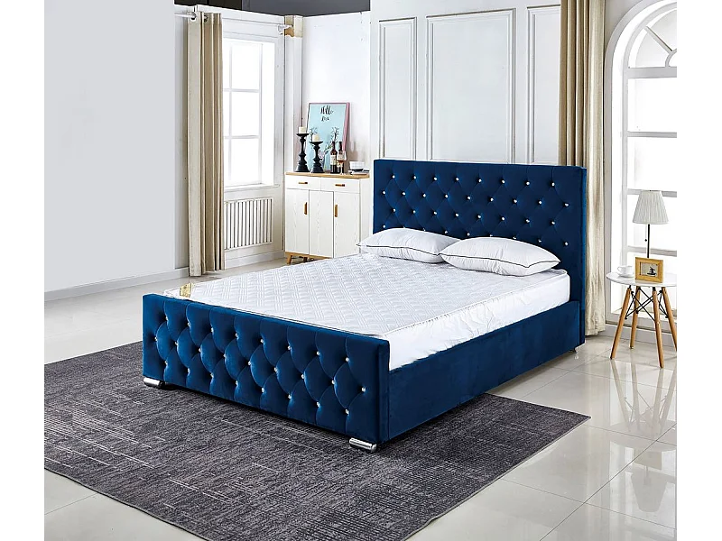 Lit PRESTIGE 2 places 140x190 cm velours bleu sommier inclus