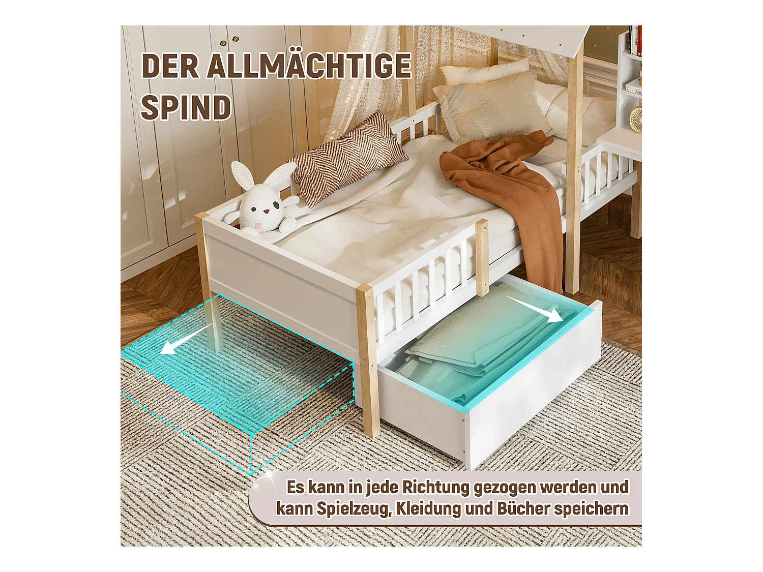 Lit combiné pour enfant - 90 x 200 cm - avec bureau en L + étagères intégrés + 1 tirois - bois - blanc