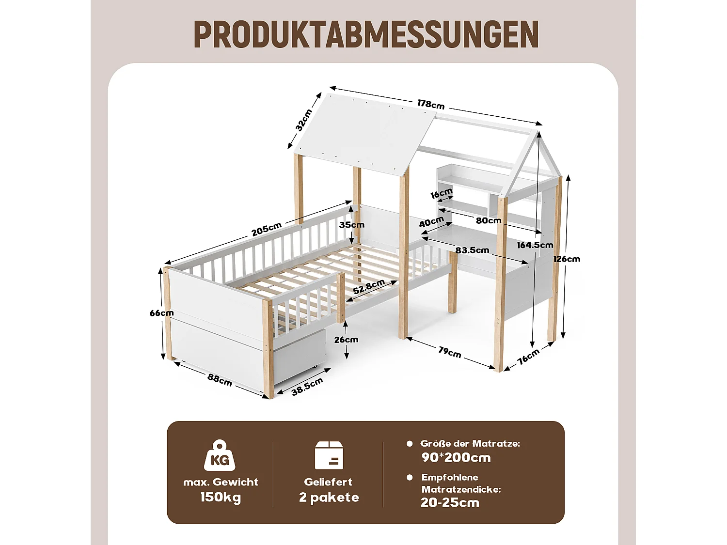 Lit combiné pour enfant - 90 x 200 cm - avec bureau en L + étagères intégrés + 1 tirois - bois - blanc