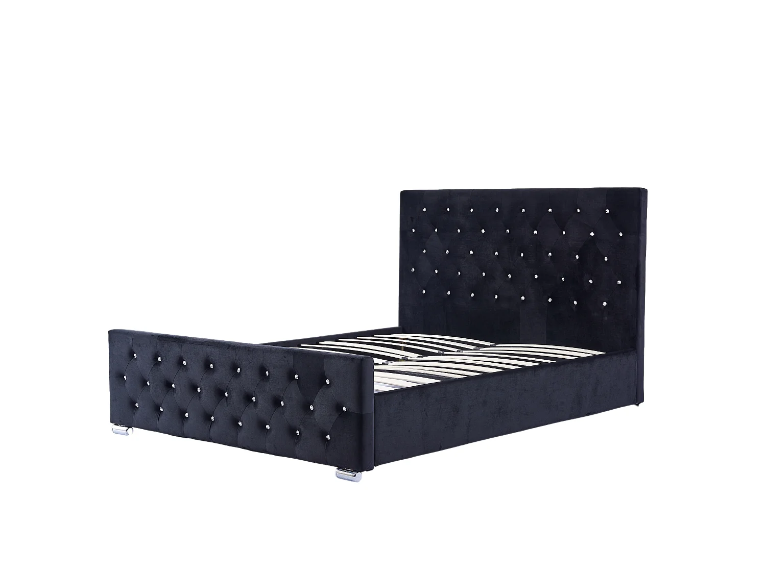 Lit  2 places 160x200 cm en velours noir sommier inclus PRESTIGE