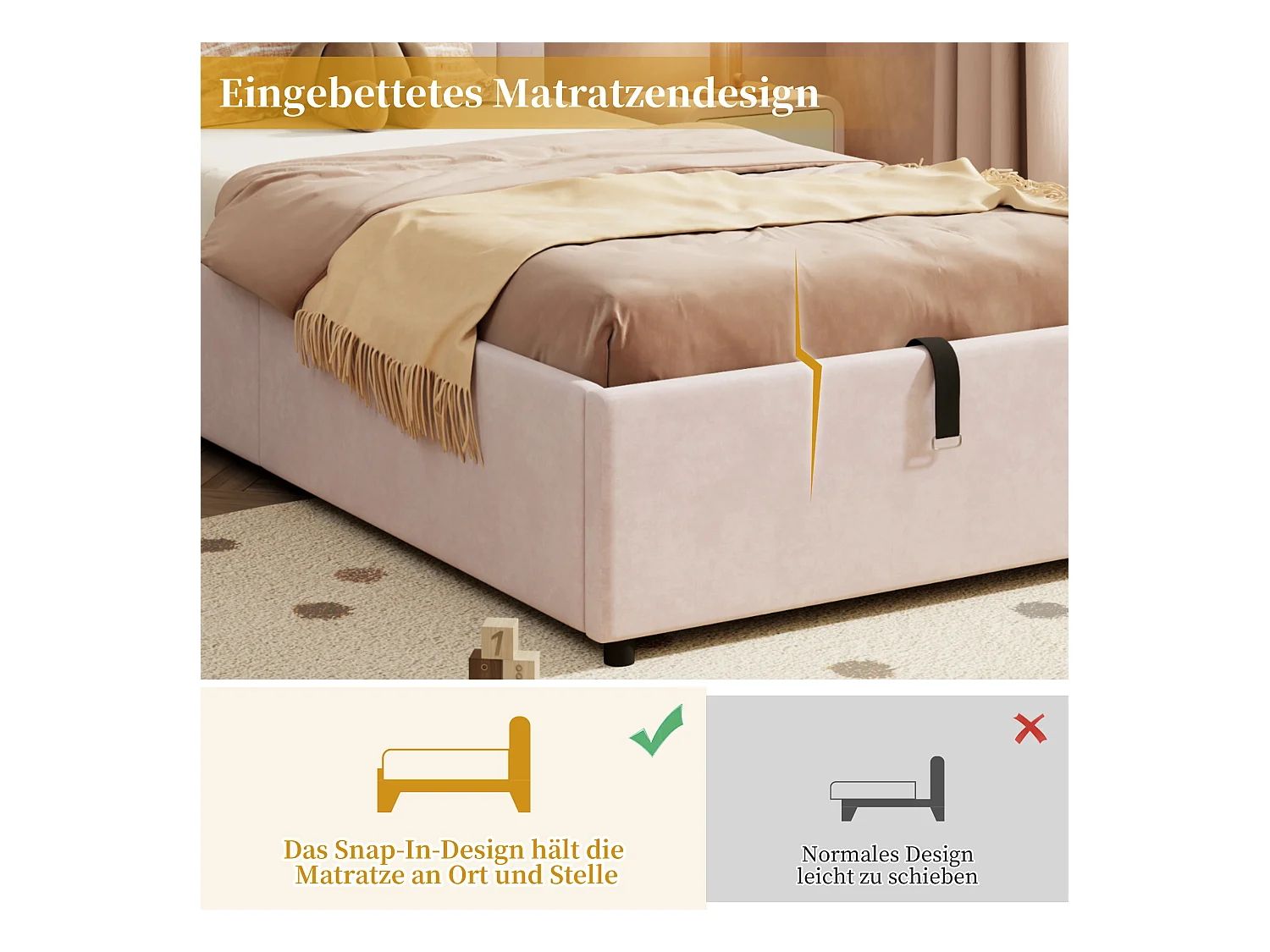 Lit rembourré pour enfant - 90 x 200 cm - avec rangement hydraulique + tête de lit - velours - rose