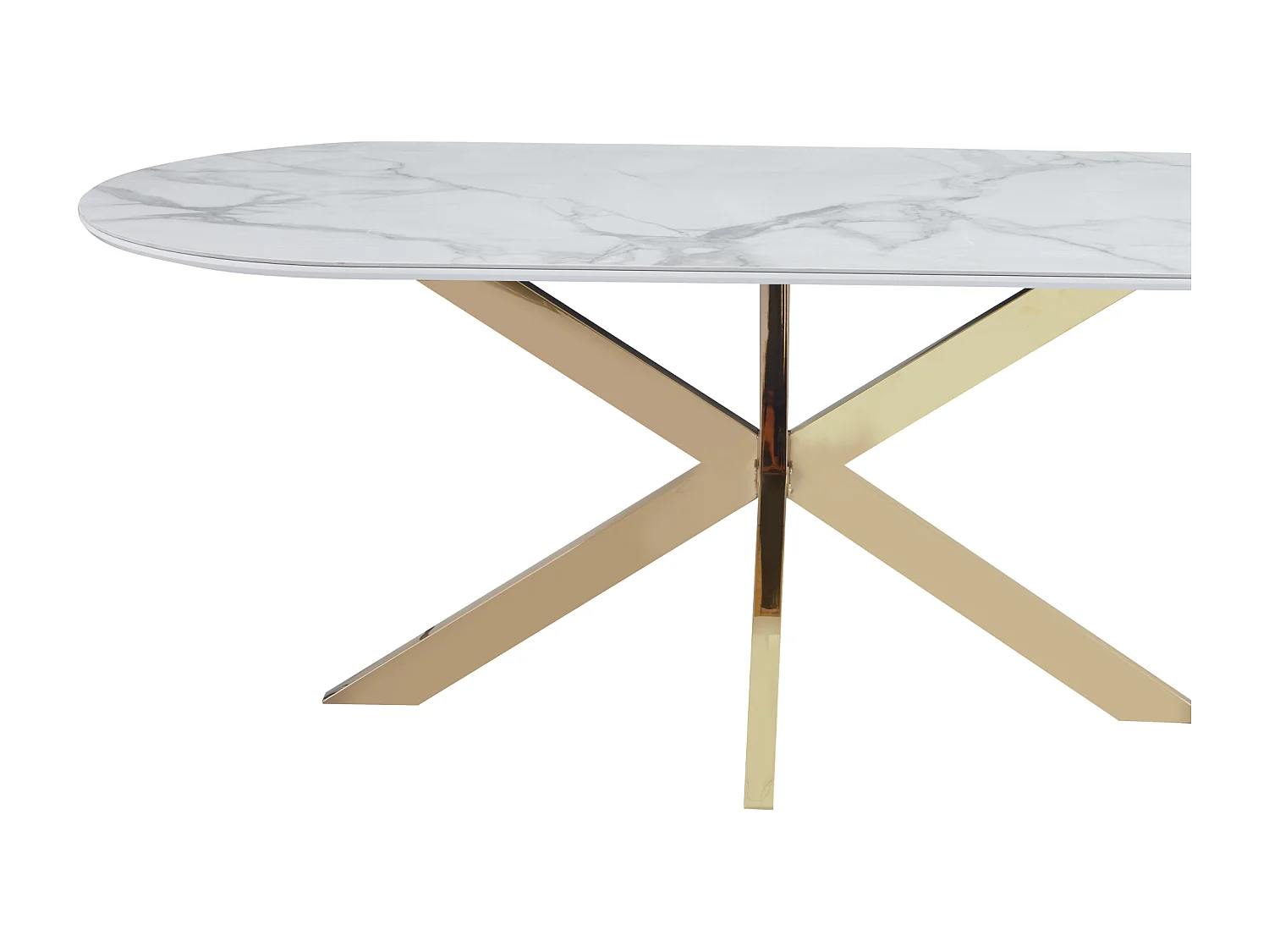 Table à Manger MANON – 200x90 cm – Céramique Marbre Blanc & Pied Gold