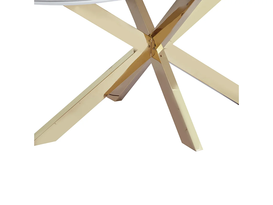 Table à Manger MANON – 200x90 cm – Céramique Marbre Blanc & Pied Gold