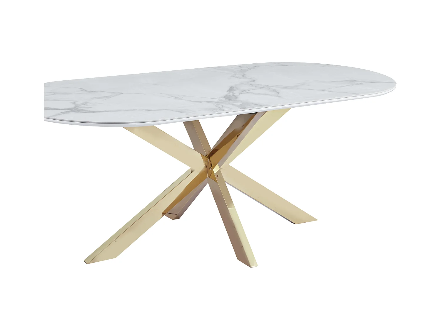 Table à Manger MANON – 200x90 cm – Céramique Marbre Blanc & Pied Gold