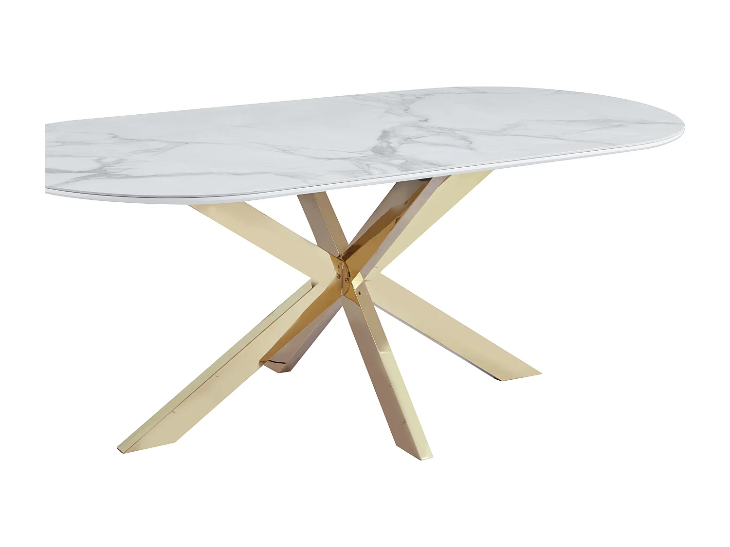 Table à Manger MANON – 200x90 cm – Céramique Marbre Blanc & Pied Gold