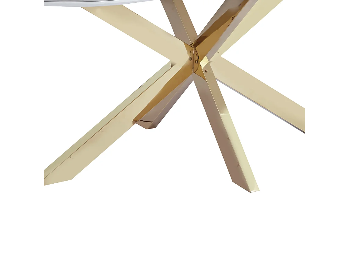 Table à Manger MANON – 200x90 cm – Céramique Marbre Blanc & Pied Gold