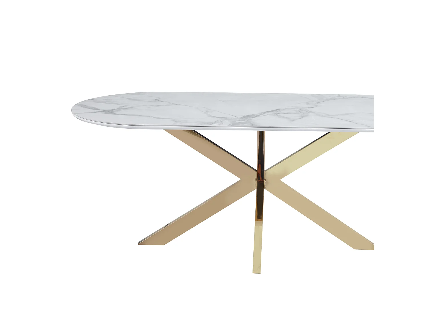 Table à Manger MANON – 200x90 cm – Céramique Marbre Blanc & Pied Gold