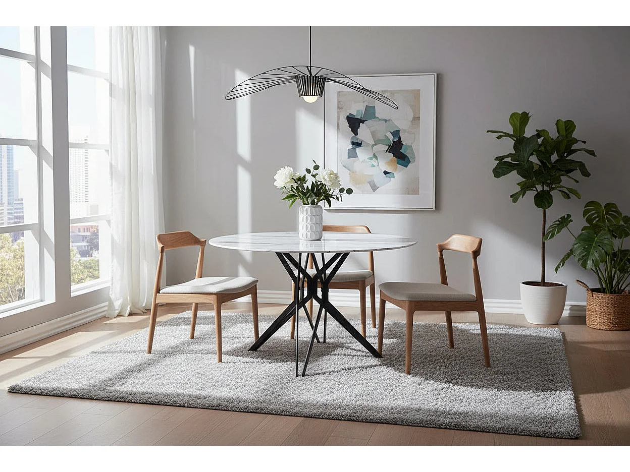 Table à manger ronde verre effet marbré 120x75 cm – ELECTRA