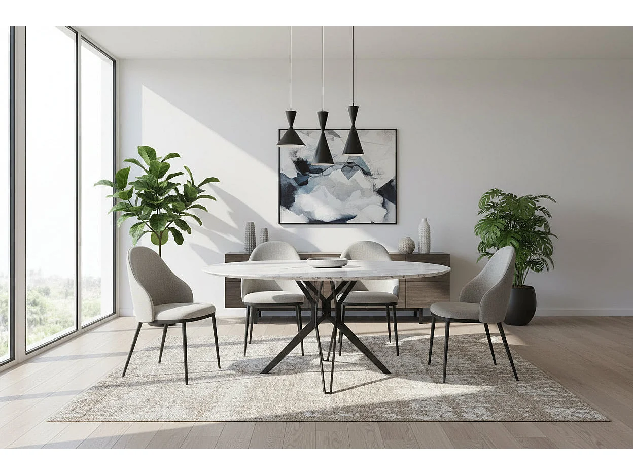 Table à manger ronde verre effet marbré 120x75 cm – ELECTRA