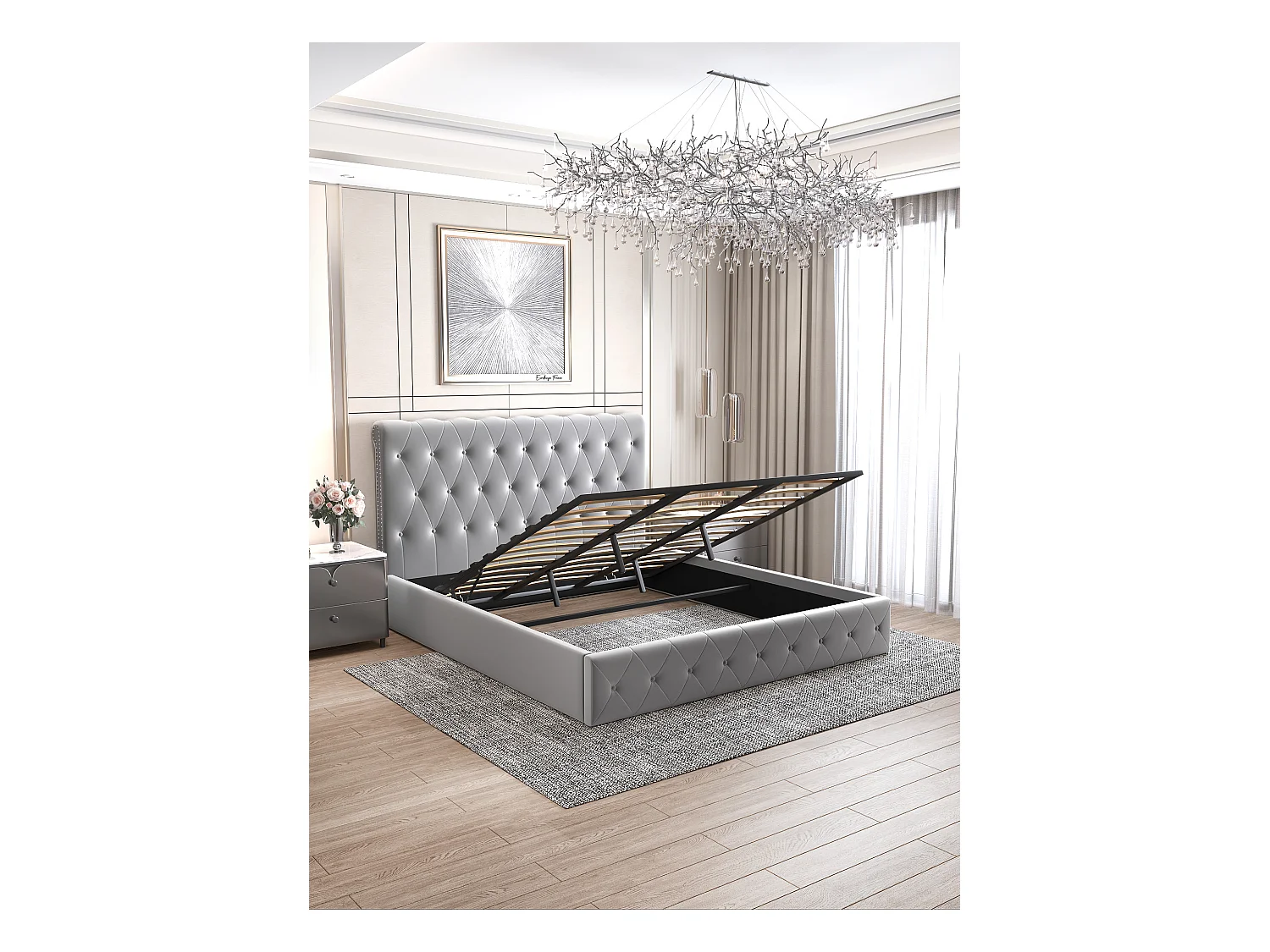 Lit coffre 2 places CORSICA en velours 140x190cm