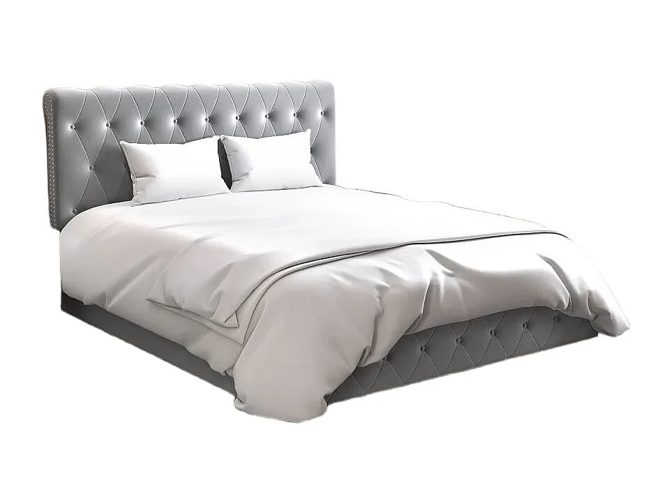 Lit coffre 2 places en velours gris 140x190cm CORSICA