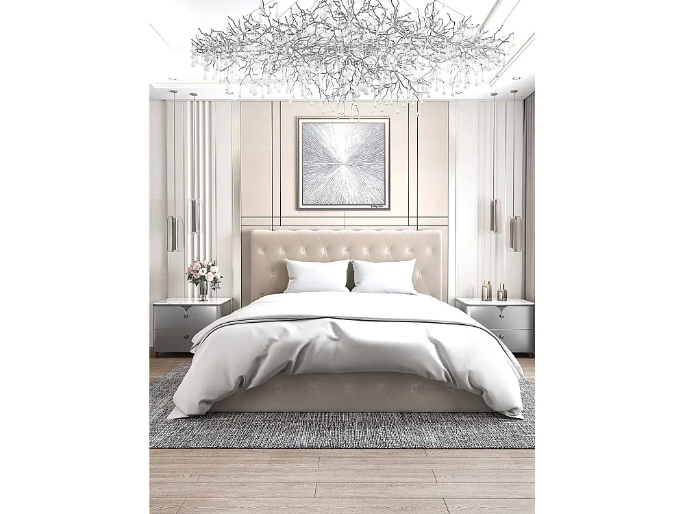 Lit coffre 2 places en velours gris 140x190cm CORSICA