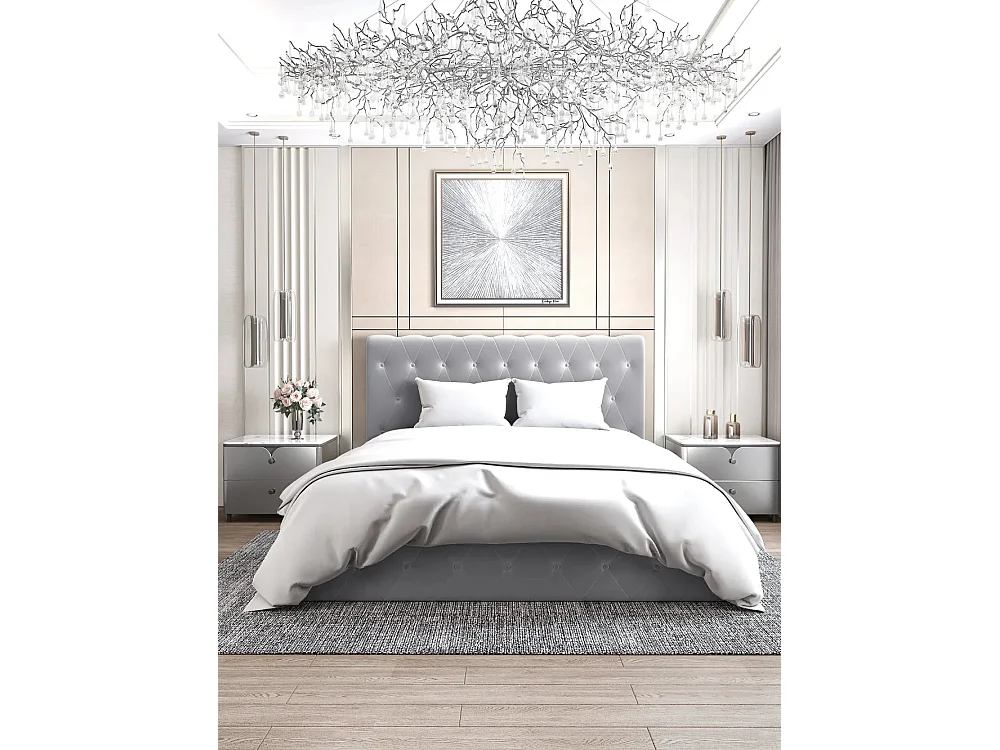 Lit coffre 2 places en velours gris 140x190cm CORSICA