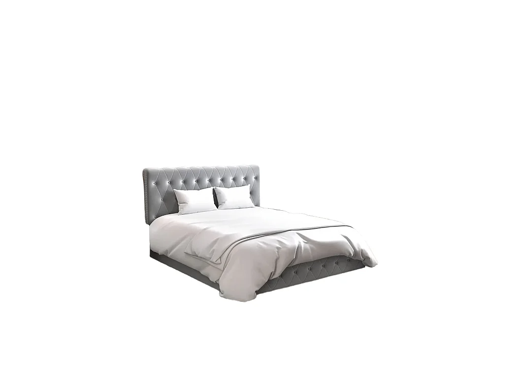 Lit coffre 2 places en velours gris 140x190cm CORSICA