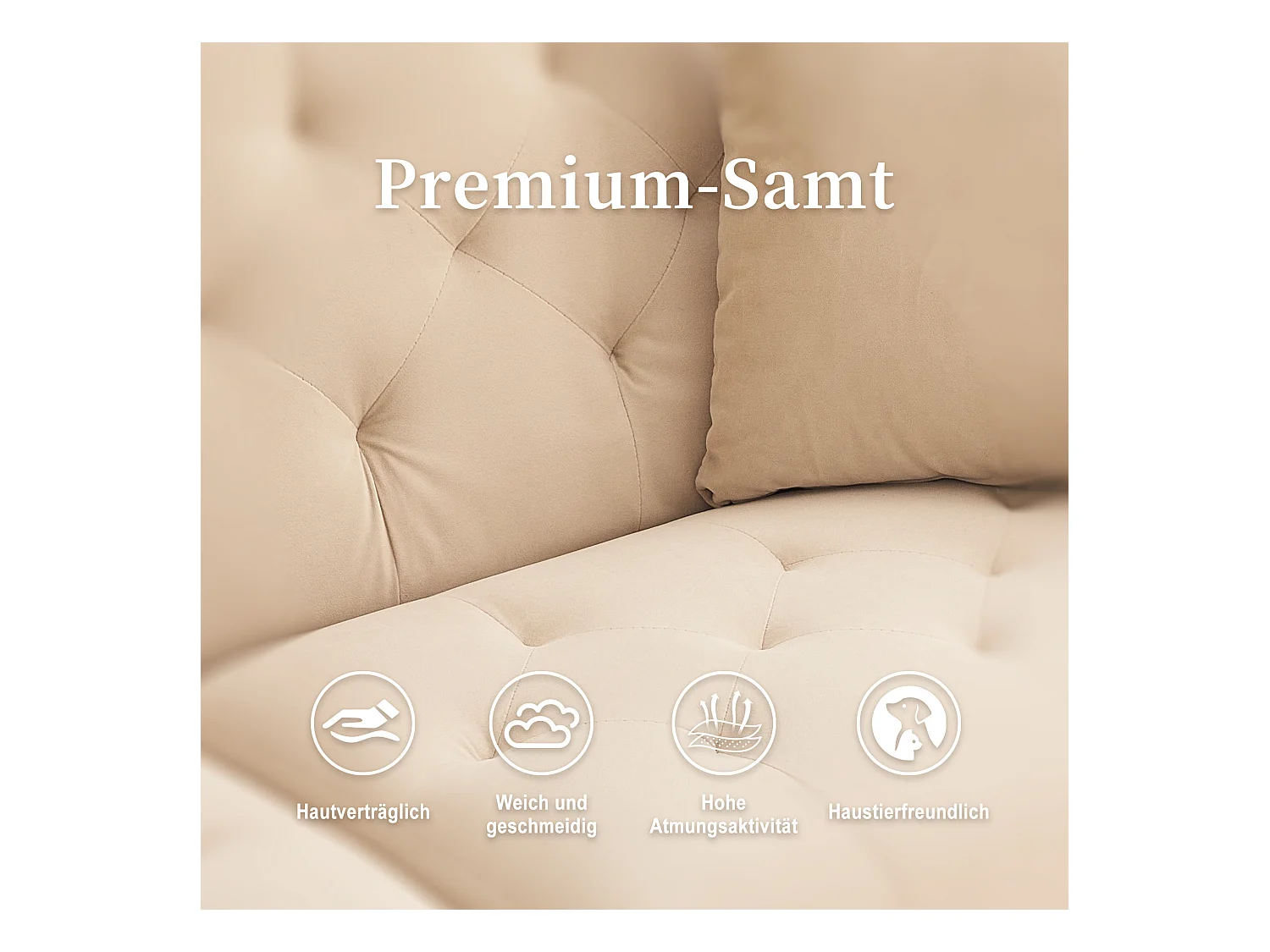 Canapé 2 places convertible avec coussins + dossier réglable - 165 x 72.5 x 75 cm - velours - beige