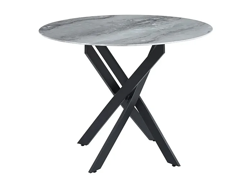 Table à manger ronde MARBRE GRIS JESSICA Métal noir 100 cm 4 couverts