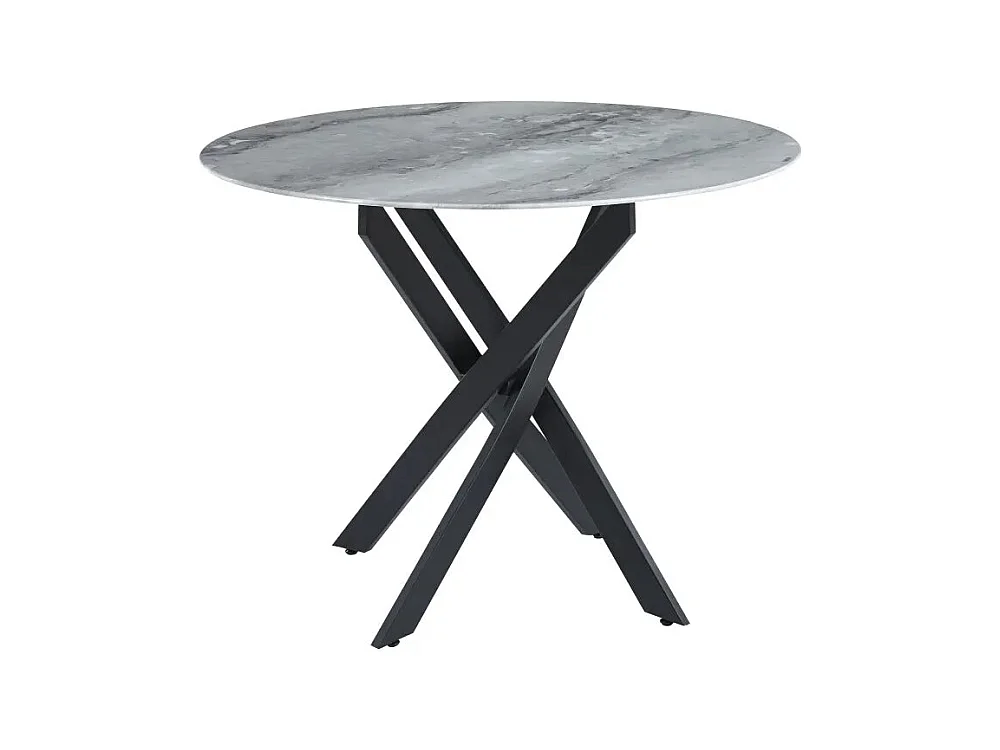 Table à manger ronde MARBRE GRIS JESSICA Métal noir 100 cm 4 couverts