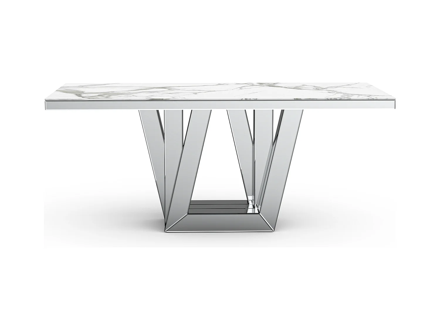 Table à manger ELEGANCE miroir plateau marbre blanc