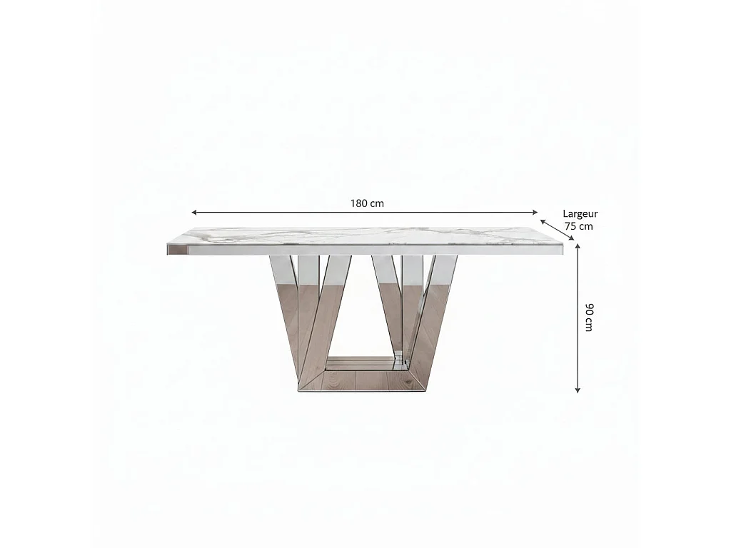 Table à manger ELEGANCE miroir plateau marbre blanc