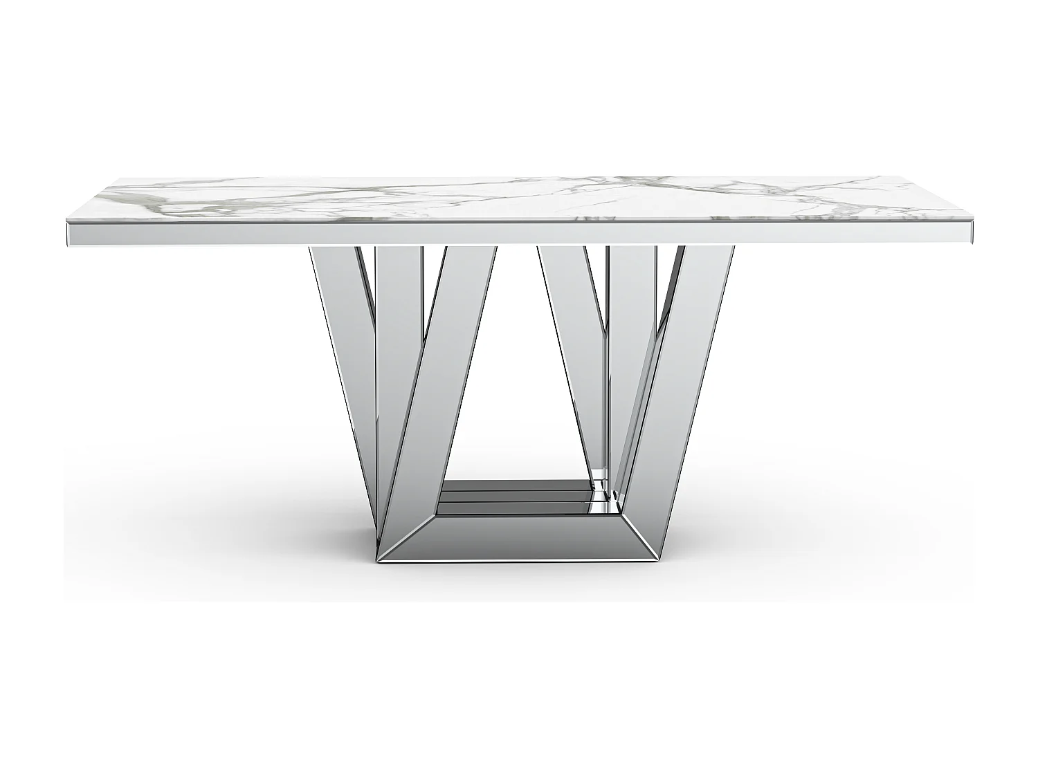 Table à manger ELEGANCE miroir plateau marbre blanc