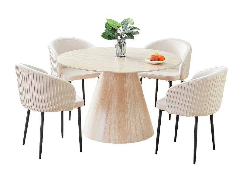 Table à Manger ROSALIA – Ronde 120 cm – Céramique & Pied Effet Travertin