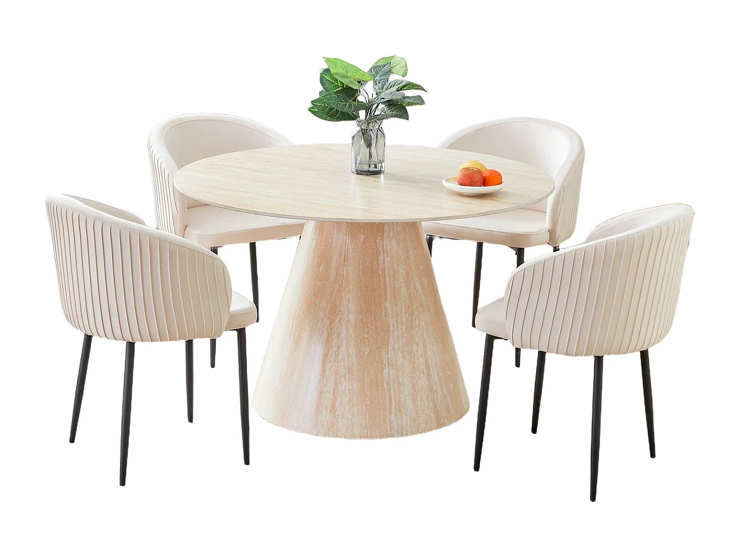 Table à Manger ROSALIA – Ronde 120 cm – Céramique & Pied Effet Travertin