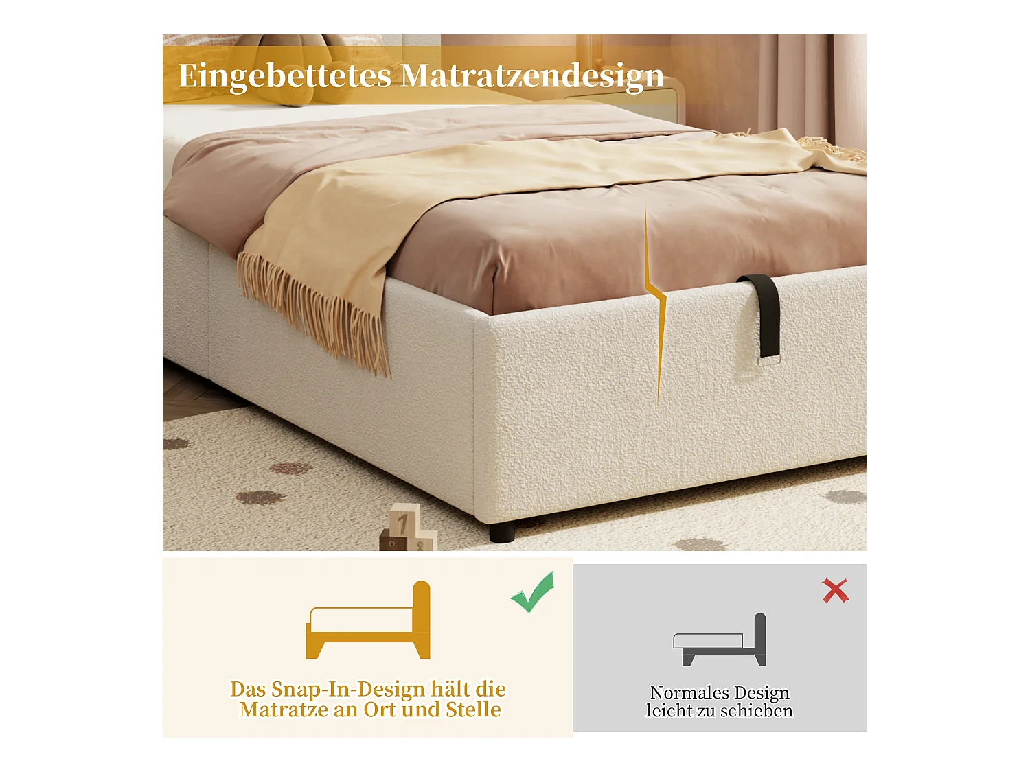 Lit rembourré pour enfant - 90 x 200 cm - avec rangement hydraulique + tête de lit - velours - blanc