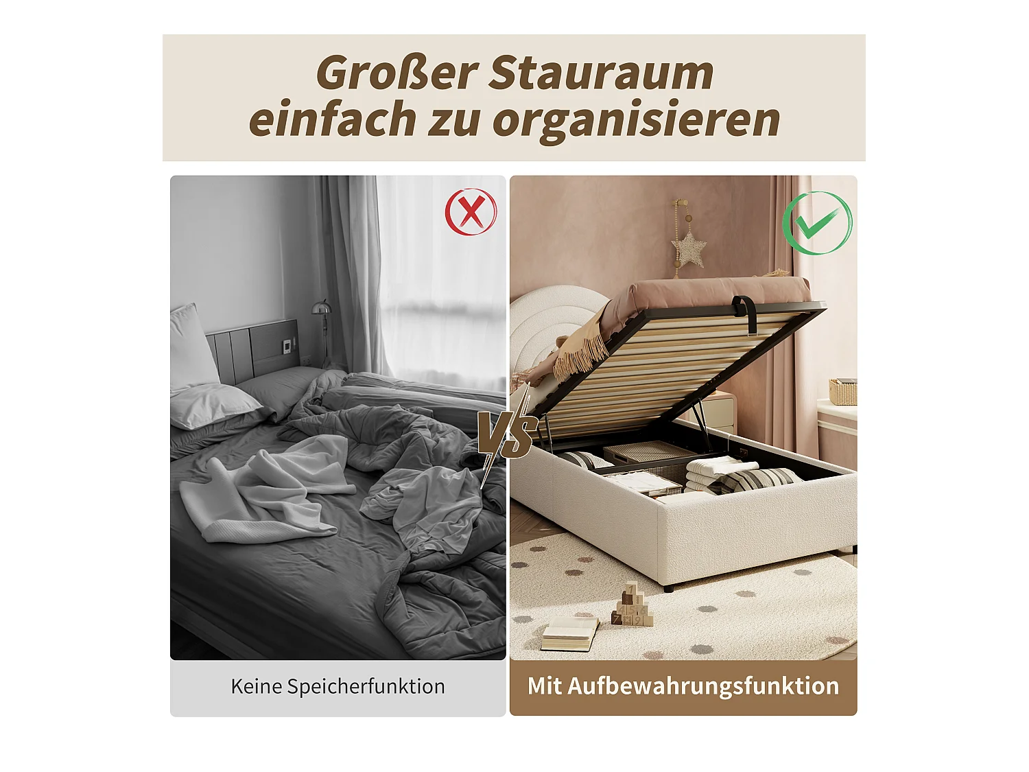 Lit rembourré pour enfant - 90 x 200 cm - avec rangement hydraulique + tête de lit - velours - blanc