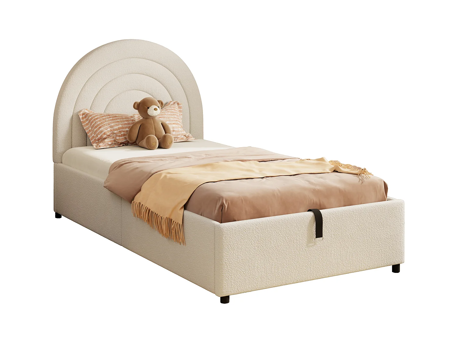 Lit rembourré pour enfant - 90 x 200 cm - avec rangement hydraulique + tête de lit - velours - blanc