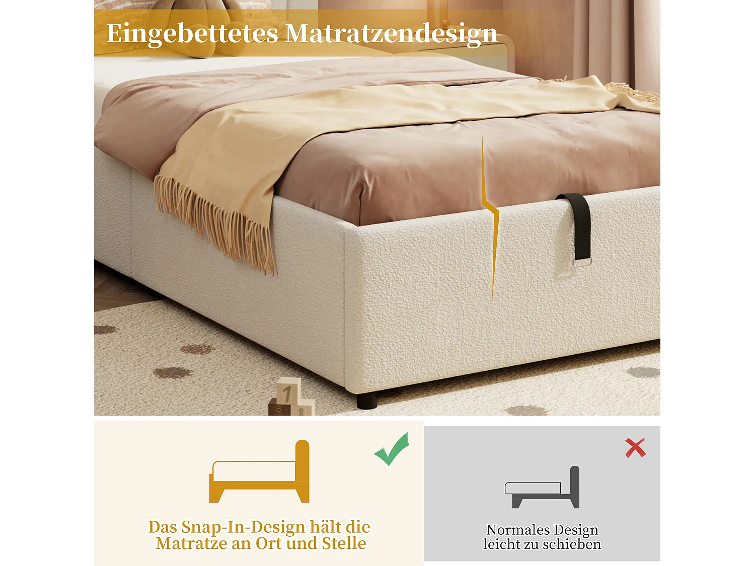 Lit rembourré pour enfant - 90 x 200 cm - avec rangement hydraulique + tête de lit - velours - blanc