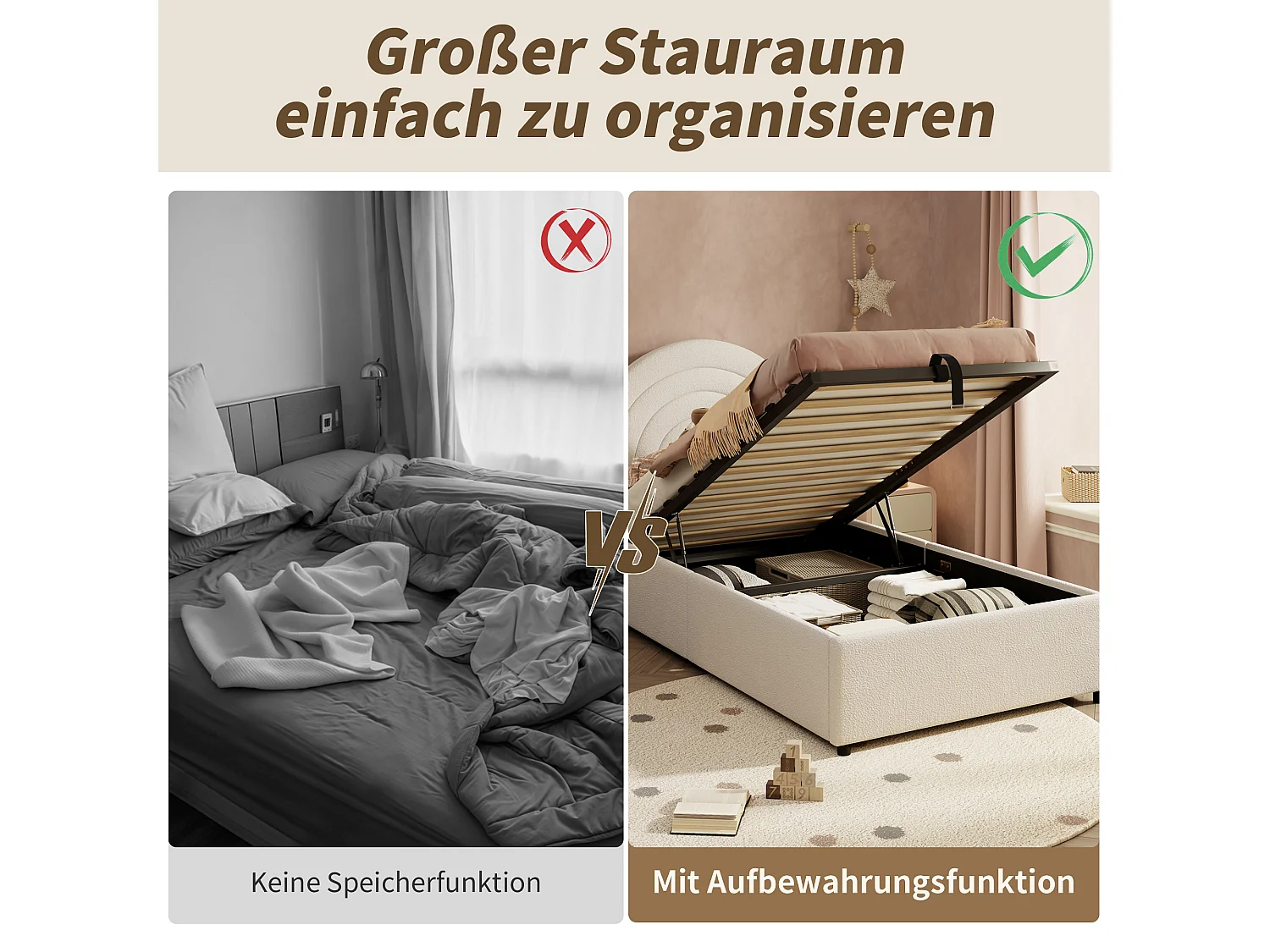 Lit rembourré pour enfant - 90 x 200 cm - avec rangement hydraulique + tête de lit - velours - blanc