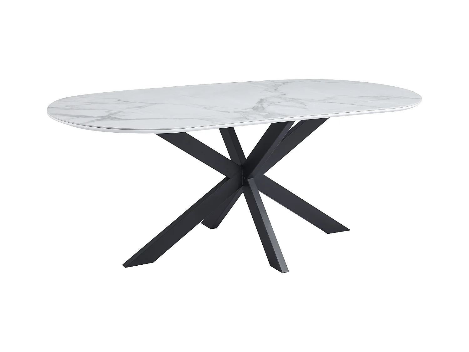 Table à Manger MANON – 200x90 cm – Céramique Marbre Blanc & Pied Métal Noir