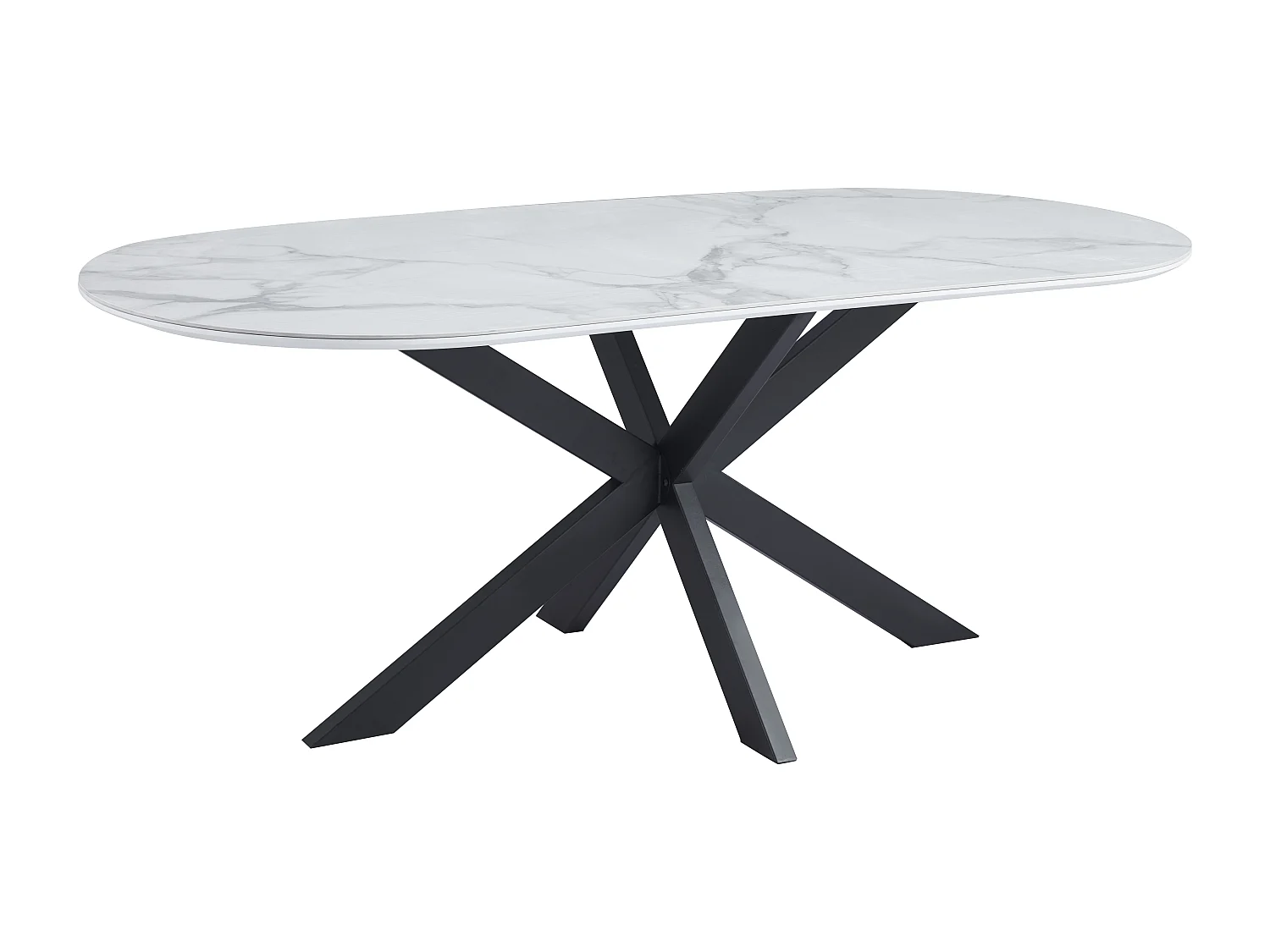 Table à Manger MANON – 200x90 cm – Céramique Marbre Blanc & Pied Métal Noir