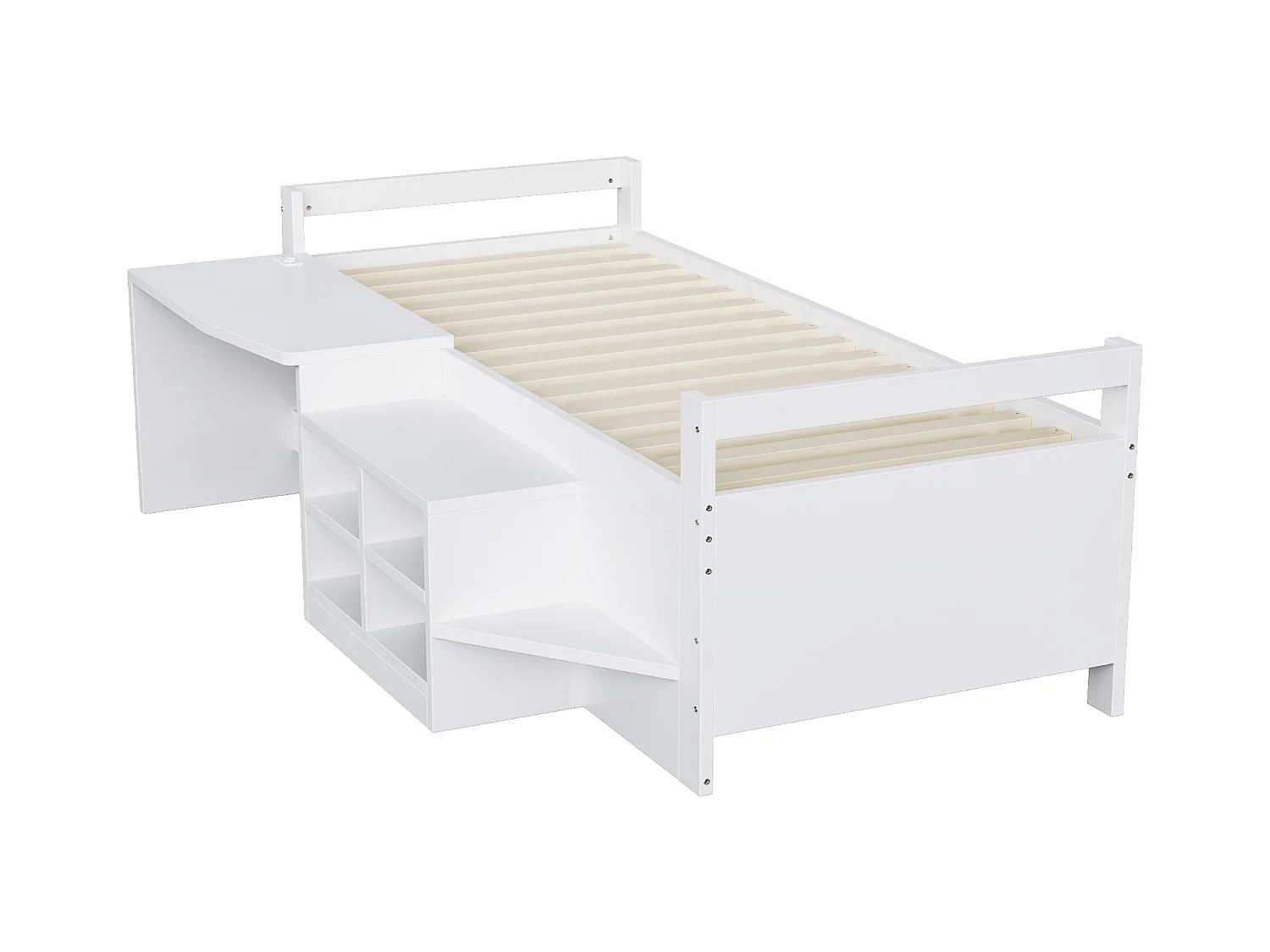 Lit enfant - 90 x 200 cm - avec rangements + bureau avec prises - bois - blanc