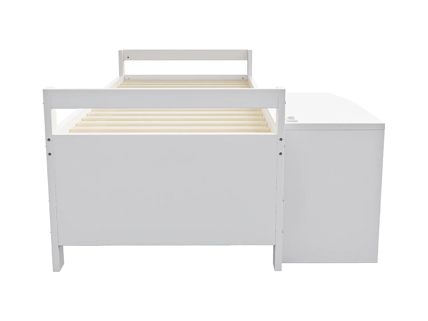 Lit enfant - 90 x 200 cm - avec rangements + bureau avec prises - bois - blanc