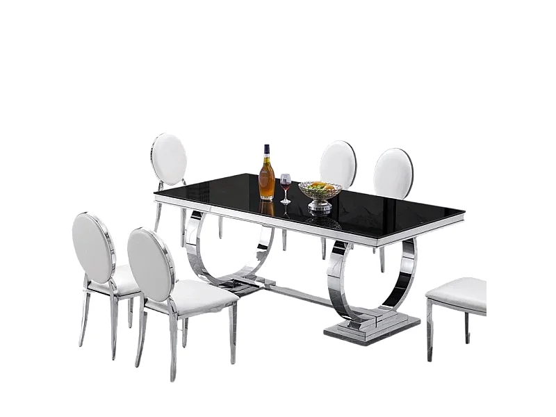 Table à manger 6 à 8 personnes OMEGA Chrome verre 180x90 cm