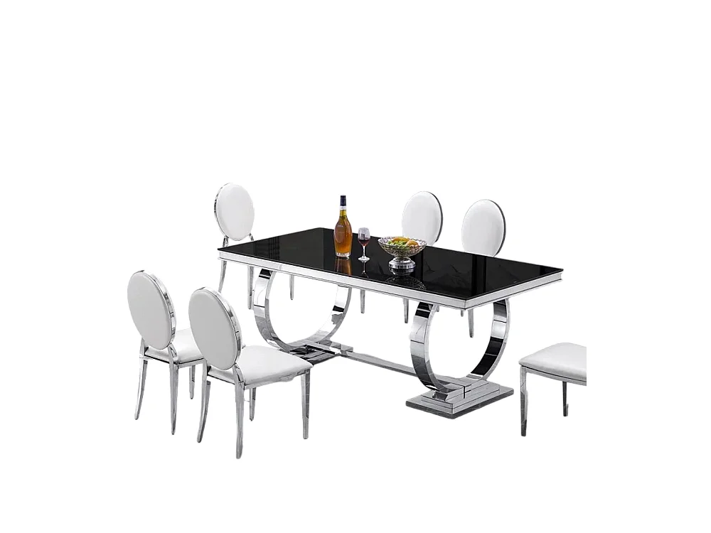 Table à manger 6 à 8 personnes OMEGA Chrome verre 180x90 cm