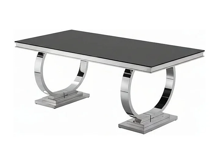 Table à Manger Rectangulaire Verre Noir & Acier Chrome – 180×90×75 cm – 6/8 Personnes – OMEGA