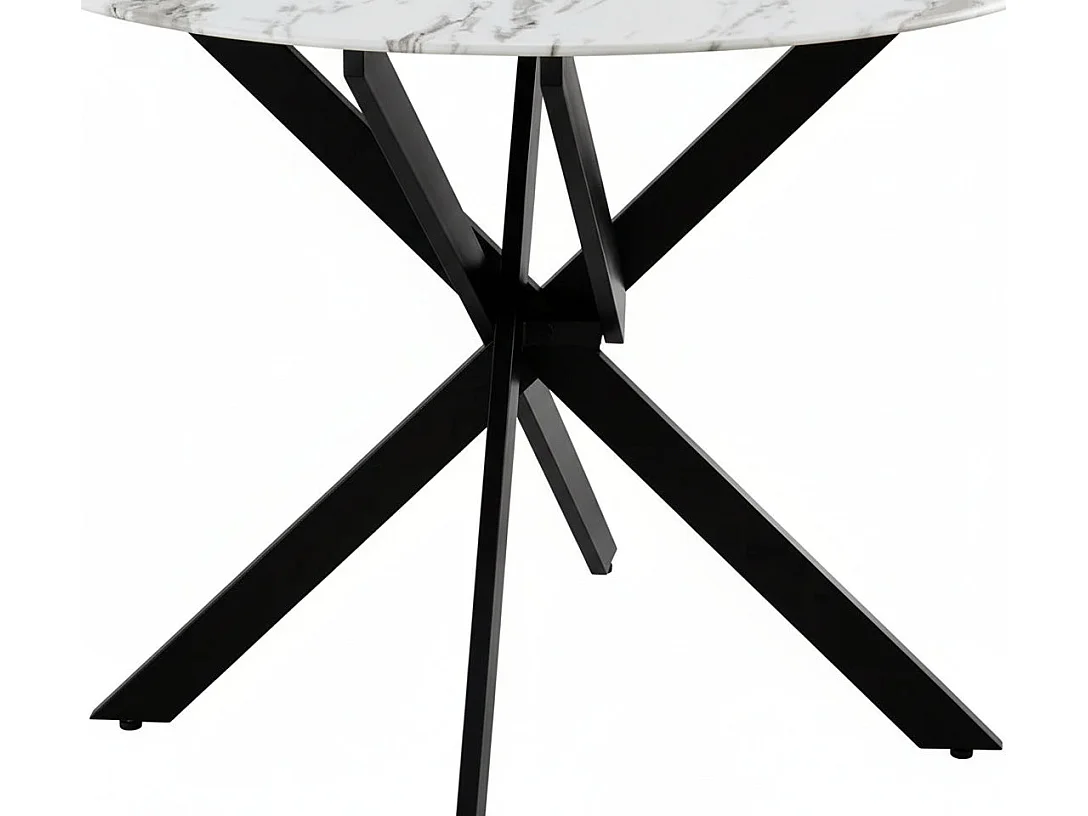 Table à manger ronde JESSICA en MARBRE BLANC pieds Métal noir 100 cm 4 couverts