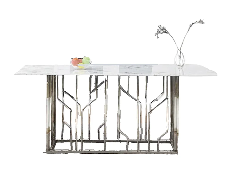 Table à Manger PORTOFINO – Chrome & Verre Marbre Blanc – 180x90x75 cm
